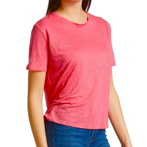 Majestic Filatures Women's Linen/Elastane Short Sleeve Crewneck Pink Tee - Picture 11 of 13